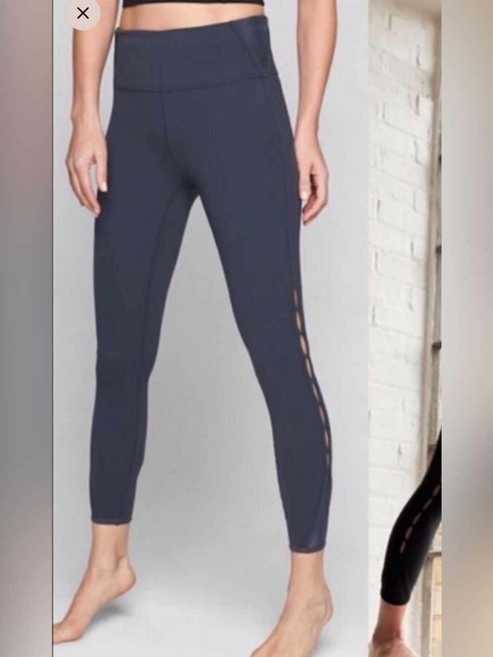Athleta Black Leggings with Contrast Tan Stitching